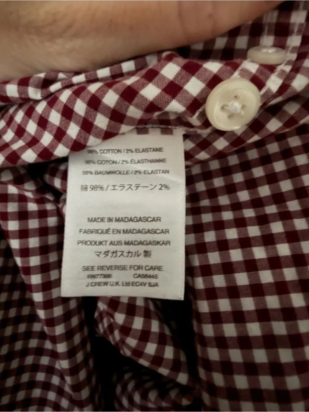 J. Crew Men's Burgundy and White Gingham Button-Down Shirt